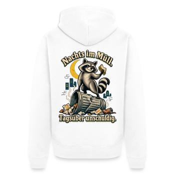Waschbär Trash Panda Humor Nachtmensch - Unisex Premium Bio Zip Hoodie - Weiß - Hinten - Thijin (182cm)