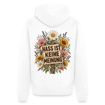 Hass ist keine Meinung – Gegen Rechts Statement - Unisex Premium Bio Zip Hoodie - Weiß - Hinten - Thijin (182cm)