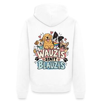 Wauzis statt Blauzis Anti-Rechts - Unisex Premium Bio Zip Hoodie - Weiß - Hinten - Thijin (182cm)