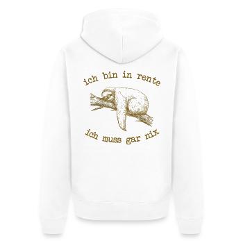 ich bin in rente ich muss gar nix - Unisex Premium Bio Zip Hoodie - Weiß - Hinten - Thijin (182cm)