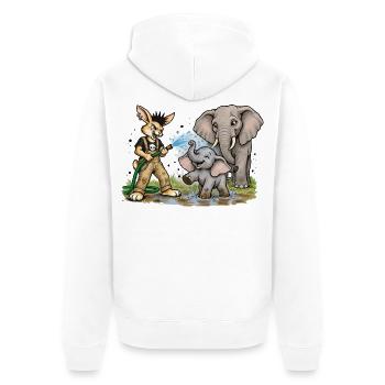Bunny Punk Tierpfleger — Wasserhelden Elefant  - Unisex Premium Bio Zip Hoodie - Weiß - Hinten - Thijin (182cm)