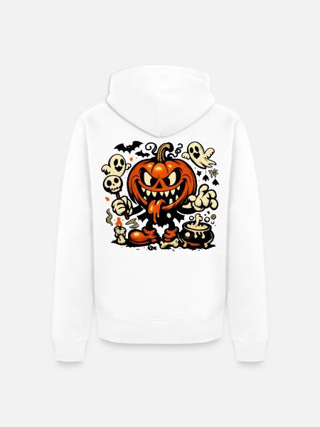 Gruseliger Kürbis Geist Fledermaus Kostüm - Unisex Premium Bio Zip Hoodie - Weiß