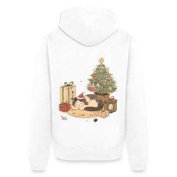 Gemütliche Weihnachtskatze mit Geschenken - Unisex Premium Bio Zip Hoodie - Weiß - Hinten - Thijin (182cm)