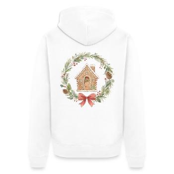Lebkuchenhaus Weihnachtskranz - Unisex Premium Bio Zip Hoodie - Weiß - Hinten - Thijin (182cm)