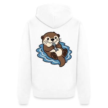 Otter Fisch Wasser Niedlich Tier Vektor Shirt - Unisex Premium Bio Zip Hoodie - Weiß - Hinten - Thijin (182cm)