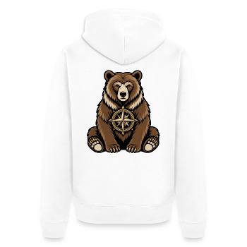 Bär Kompass Wandern Outdoor Abenteuer Vektor Shirt - Unisex Premium Bio Zip Hoodie - Weiß - Hinten - Thijin (182cm)