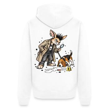 Bunny Punk Detektivhase mit Beagle Spuren - Unisex Premium Bio Zip Hoodie - Weiß - Hinten - Thijin (182cm)