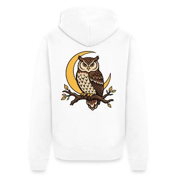 Eule Ast Sichelmond Nacht Wald Natur Vektor Shirt - Unisex Premium Bio Zip Hoodie - Weiß - Hinten - Thijin (182cm)