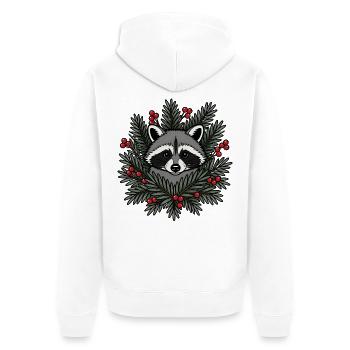 Waschbär Tannenzweige Beeren Wald Vektor Shirt - Unisex Premium Bio Zip Hoodie - Weiß - Hinten - Thijin (182cm)
