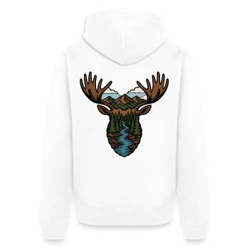 Elch Wald Fluss Landschaft Wildnis Vektor Shirt - Unisex Premium Bio Zip Hoodie - Weiß - Hinten - Thijin (182cm)