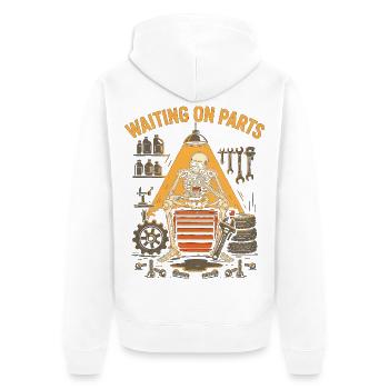 Lustiges Warten auf Teile-Mechaniker-Skelett - Unisex Premium Bio Zip Hoodie - Weiß - Hinten - Thijin (182cm)