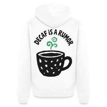 Kaffeehumor – Decaf Is a Rumor - Unisex Premium Bio Zip Hoodie - Weiß - Hinten - Thijin (182cm)