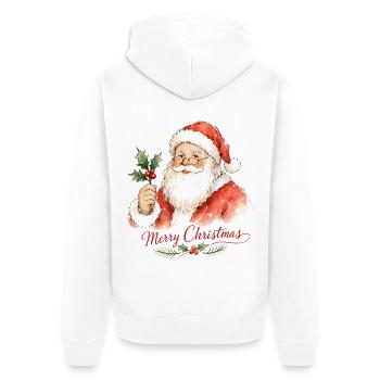 Aquarell Weihnachtsmann mit Stechpalme - Unisex Premium Bio Zip Hoodie - Weiß - Hinten - Thijin (182cm)