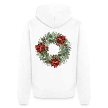 Winterkranz mit roten Poinsettien - Unisex Premium Bio Zip Hoodie - Weiß - Hinten - Thijin (182cm)