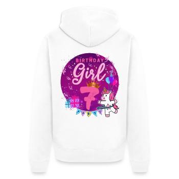 Happy Birthday Girl 7 Einhorn Siebter Geburtstag - Unisex Premium Bio Zip Hoodie - Weiß - Hinten - Thijin (182cm)