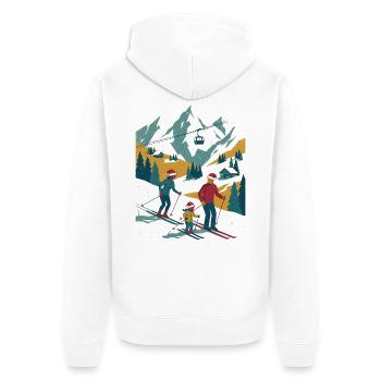 Bergabenteuer Familie auf Skiern - Unisex Premium Bio Zip Hoodie - Weiß - Hinten - Thijin (182cm)