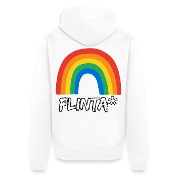 FLINTA REGENBOGEN PRIDE QUEER FEMINISMUS CSD - Unisex Premium Bio Zip Hoodie - Weiß - Hinten - Thijin (182cm)