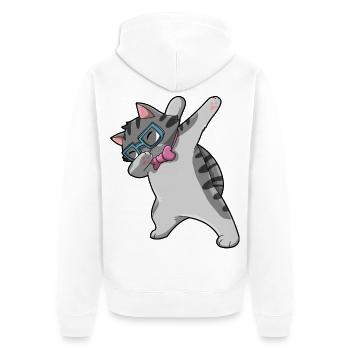 Nerd Katze Dab - Unisex Premium Bio Zip Hoodie - Weiß - Hinten - Thijin (182cm)
