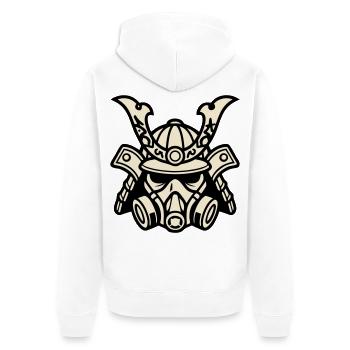 Cyber Samurai Gasmaske Logo - Unisex Premium Bio Zip Hoodie - Weiß - Hinten - Thijin (182cm)