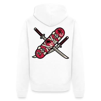 Skateboard Katana Wappen Logo - Unisex Premium Bio Zip Hoodie - Weiß - Hinten - Thijin (182cm)
