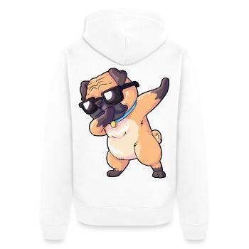 Mops Dab - Unisex Premium Bio Zip Hoodie - Weiß - Hinten - Thijin (182cm)