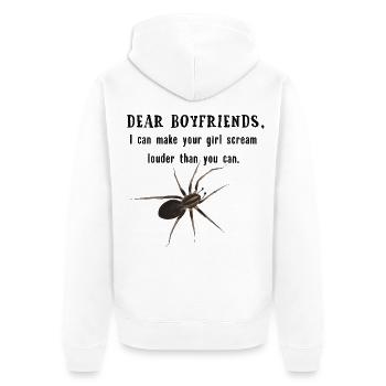 Dear Boyfriends - Spinne lässt Freundin schreien - Unisex Premium Bio Zip Hoodie - Weiß - Hinten - Thijin (182cm)