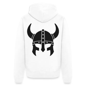 Horned Viking Helmet Silhouette - Unisex Premium Bio Zip Hoodie - Weiß - Hinten - Thijin (182cm)