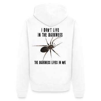 The darkness lives in me - Spinne Dark Spruch - Unisex Premium Bio Zip Hoodie - Weiß - Hinten - Thijin (182cm)