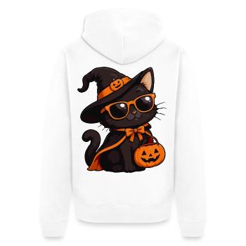 Halloween-Katze mit Kürbiskorb - Unisex Premium Bio Zip Hoodie - Weiß - Hinten - Thijin (182cm)