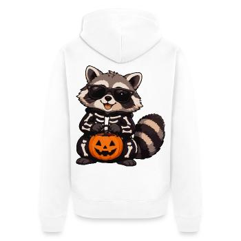 Skelett-Raccoon mit Kürbis - Unisex Premium Bio Zip Hoodie - Weiß - Hinten - Thijin (182cm)