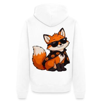 Fuchs mit Sonnenbrille und Kürbiscape - Unisex Premium Bio Zip Hoodie - Weiß - Hinten - Thijin (182cm)
