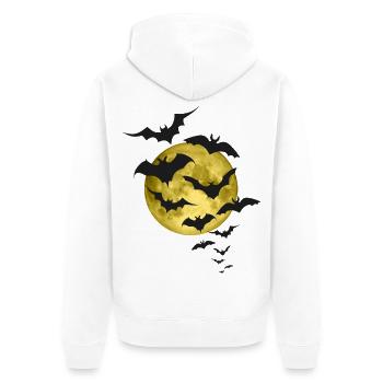 Fledermäuse und Gelber Mond - Unisex Premium Bio Zip Hoodie - Weiß - Hinten - Thijin (182cm)