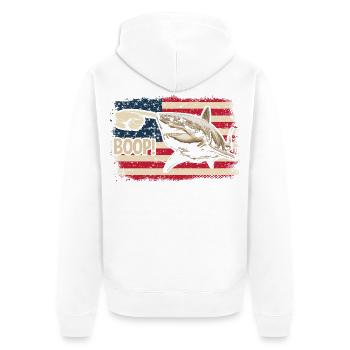 Funny Shark Boop The Snoot American Flag Patriotic - Unisex Premium Bio Zip Hoodie - Weiß - Hinten - Thijin (182cm)