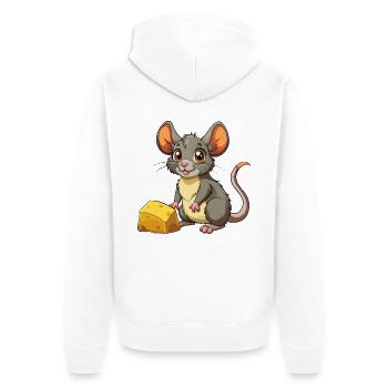 Baby Maus mit Käse - Unisex Premium Bio Zip Hoodie - Weiß - Hinten - Thijin (182cm)