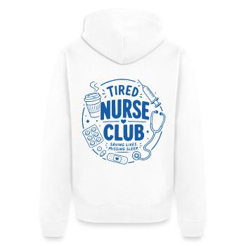 Tired Nurse Club - Unisex Premium Bio Zip Hoodie - Weiß - Hinten - Thijin (182cm)