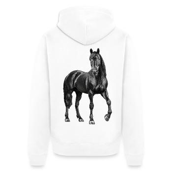 Pferd Hengst - Unisex Premium Bio Zip Hoodie - Weiß - Hinten - Thijin (182cm)