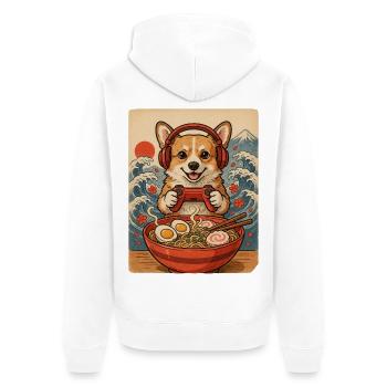 Corgi Gamer mit Controller und Nudelsuppe - Unisex Premium Bio Zip Hoodie - Weiß - Hinten - Thijin (182cm)