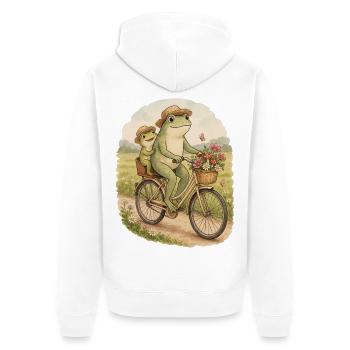 Frosch Papa und Sohn auf dem Fahrrad - Unisex Premium Bio Zip Hoodie - Weiß - Hinten - Thijin (182cm)