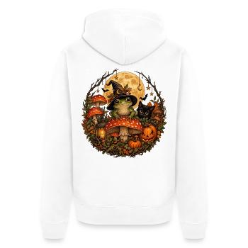 Magischer Hexenfrosch im Herbst - Unisex Premium Bio Zip Hoodie - Weiß - Hinten - Thijin (182cm)