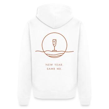 Neujahrsgeschenk – Neujahr. Ich auch. - Unisex Premium Bio Zip Hoodie - Weiß - Hinten - Thijin (182cm)