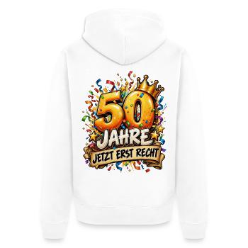 Runder Geburstag 50.Geburtstag Jetzt erst recht  - Unisex Premium Bio Zip Hoodie - Weiß - Hinten - Thijin (182cm)