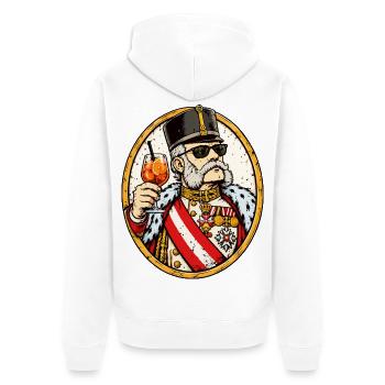 Kaiser Franz Joseph mit Sonnenbrille – K&K - Unisex Premium Bio Zip Hoodie - Weiß - Hinten - Thijin (182cm)