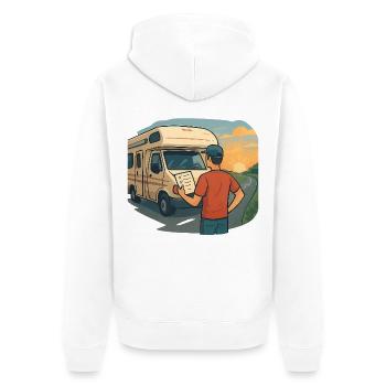 Geschenk für Wohnmobil-Neulinge zur ersten Tour - Unisex Premium Bio Zip Hoodie - Weiß - Hinten - Thijin (182cm)
