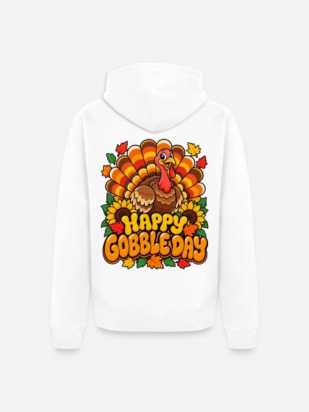 Fröhlicher Gobble Day Truthahn - Unisex Premium Bio Zip Hoodie - Weiß