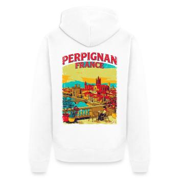 Vintage Style Perpignan France Cityscape Novelty - Unisex Premium Bio Zip Hoodie - Weiß - Hinten - Thijin (182cm)