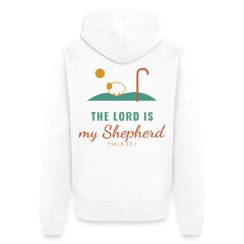 The Lord Is My Shepherd – Psalm 23:1 - Unisex Premium Bio Zip Hoodie - Weiß - Hinten - Thijin (182cm)