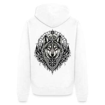 Nordischer Wolf Runen Wikinger Mythologie - Unisex Premium Bio Zip Hoodie - Weiß - Hinten - Thijin (182cm)