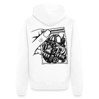 Feuerwehr-Sucht – Feuerwehrlanzen-Helmbeutel - Unisex Premium Bio Zip Hoodie - Weiß - Hinten - Thijin (182cm)