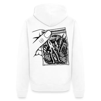Suchtelektriker – Beutelzangenmultimeter - Unisex Premium Bio Zip Hoodie - Weiß - Hinten - Thijin (182cm)