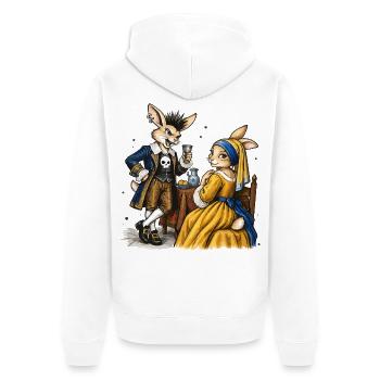 Punk Bunny Serie: Hasen-Paar im Barocksalon - Unisex Premium Bio Zip Hoodie - Weiß - Hinten - Thijin (182cm)